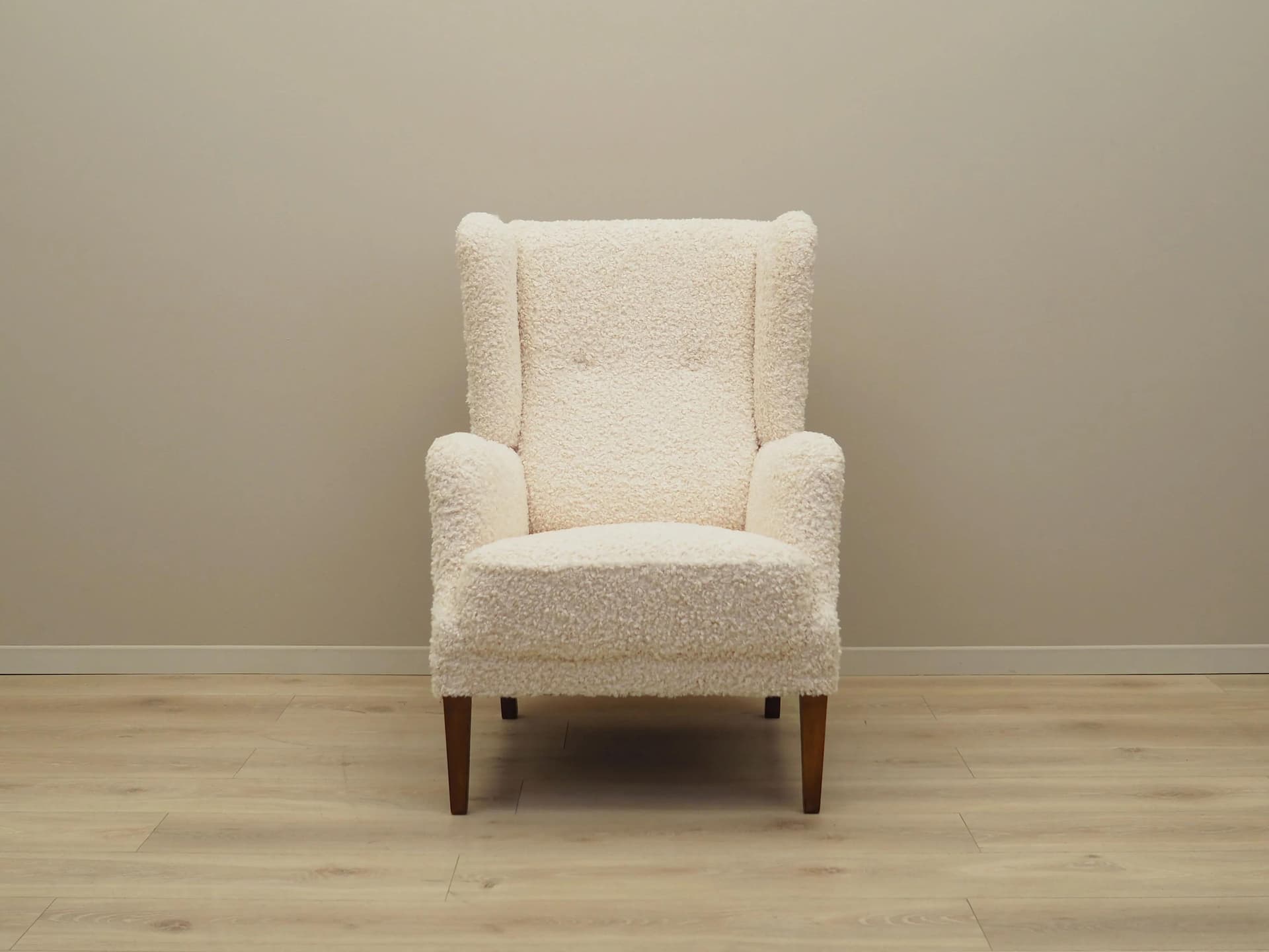 Lounge armchair, ivory white, beech, Denmark, 1960s. - 20859