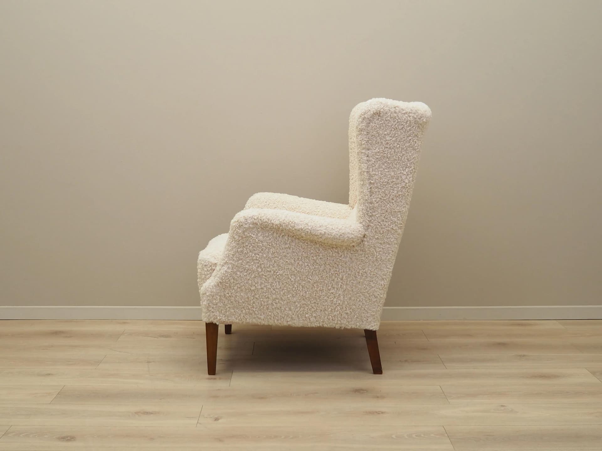 Lounge armchair, ivory white, beech, Denmark, 1960s. - 20858