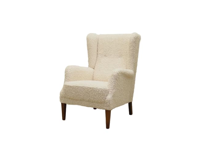 Lounge armchair, ivory white, beech, Denmark, 1960s. - DIMENSION