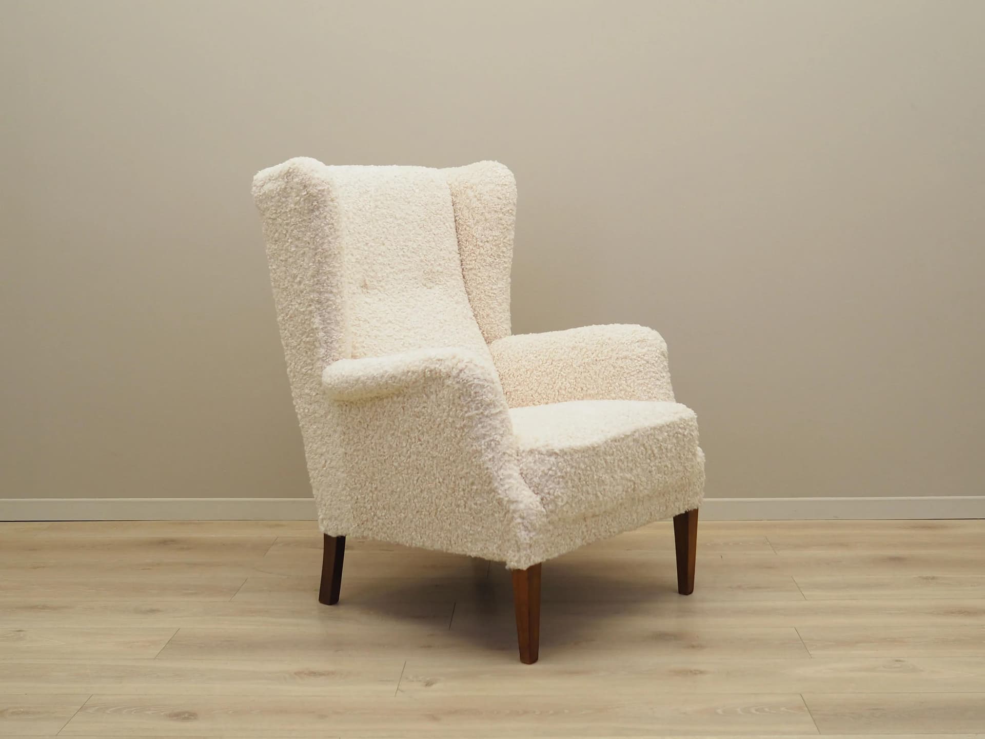 Lounge armchair, ivory white, beech, Denmark, 1960s. - 20861
