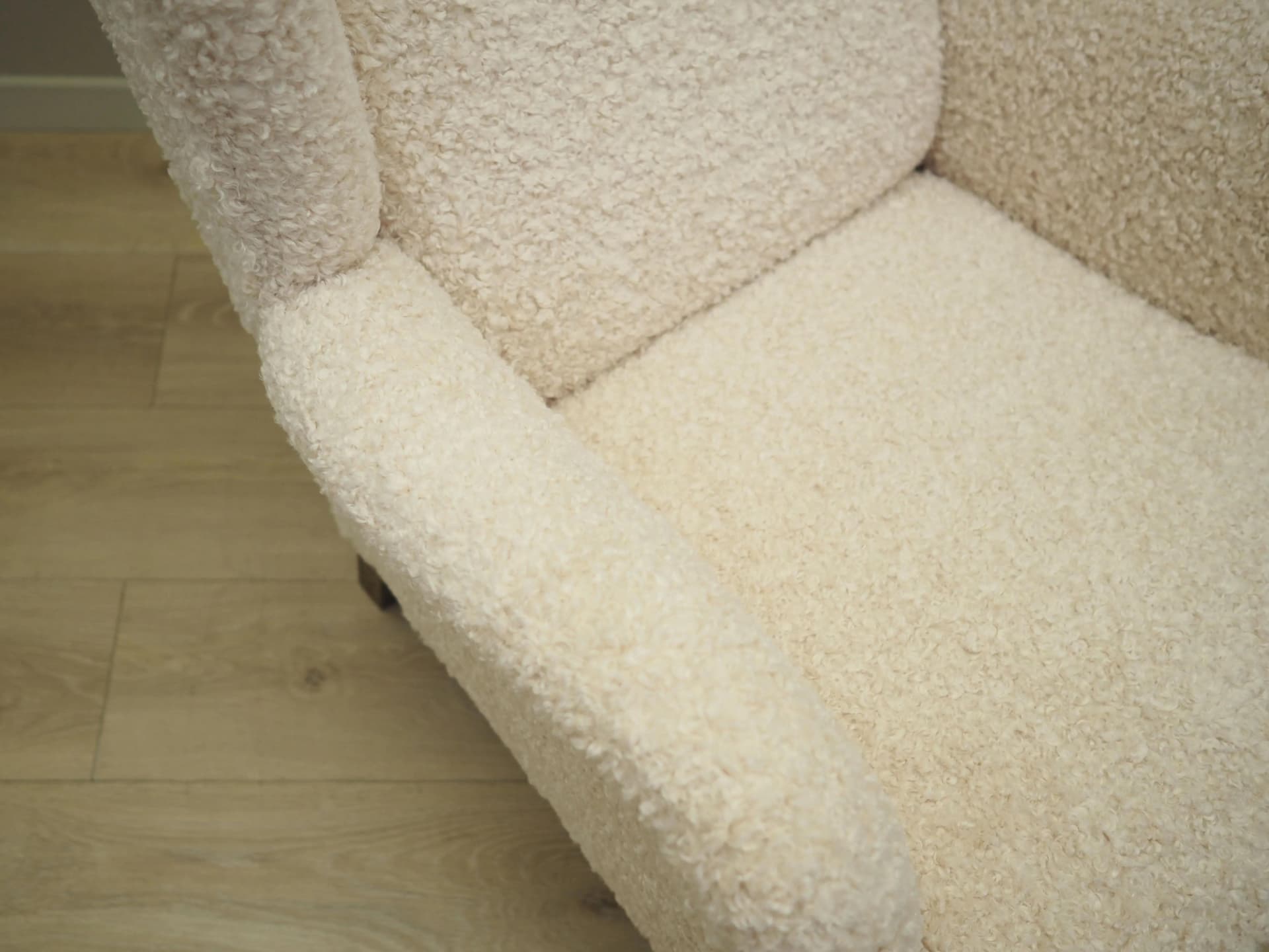 Lounge armchair, ivory white, beech, Denmark, 1960s. - 20866