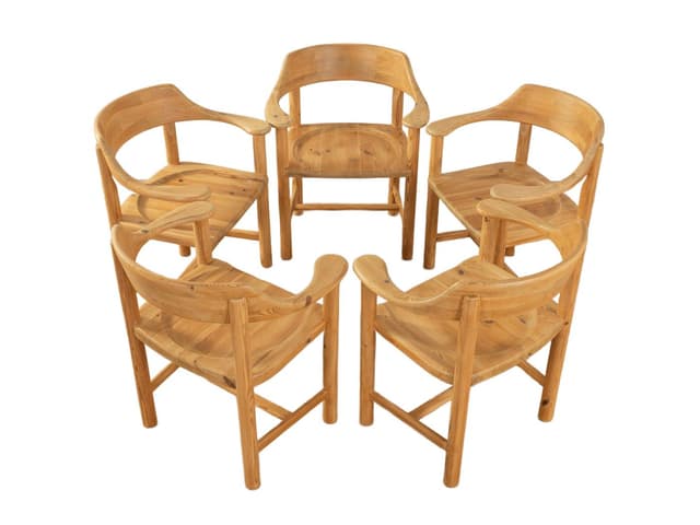 Zestaw pięciu krzeseł jadalnianych, brązowy, proj. R. Daumiller, Dania, lata 70. - WYMIARY