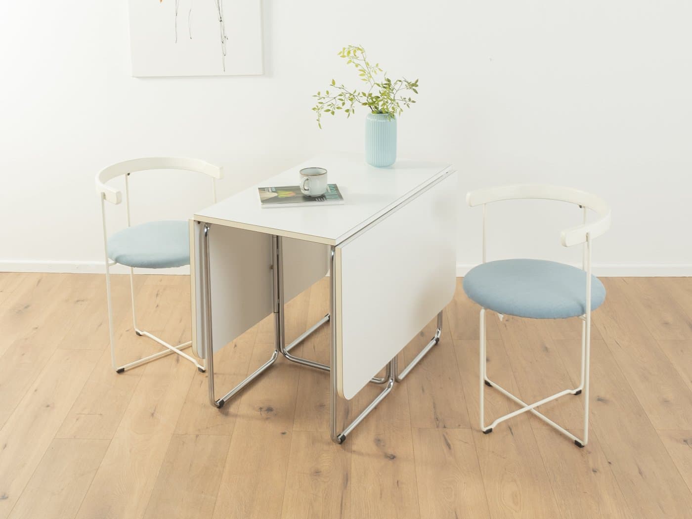 Folding table, white laminate, chromed steel, by C. Taube, Germany, 1970s. - 283171