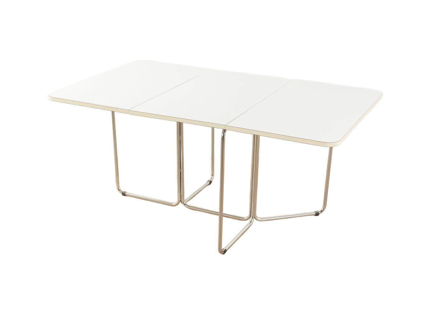 Folding table, white laminate, chromed steel, by C. Taube, Germany, 1970s.