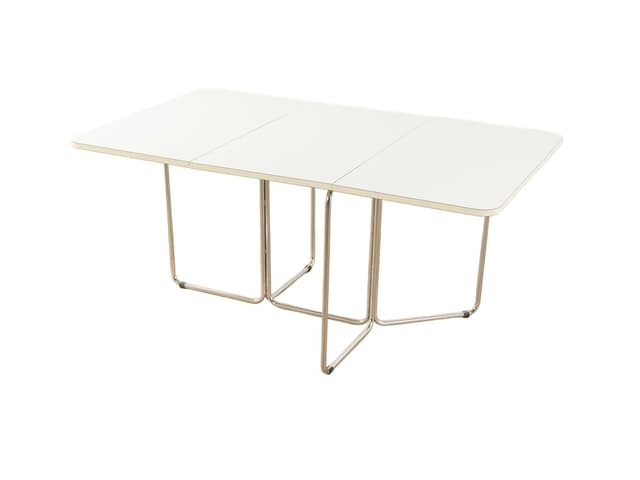 Folding table, white laminate, chromed steel, by C. Taube, Germany, 1970s. - DIMENSION
