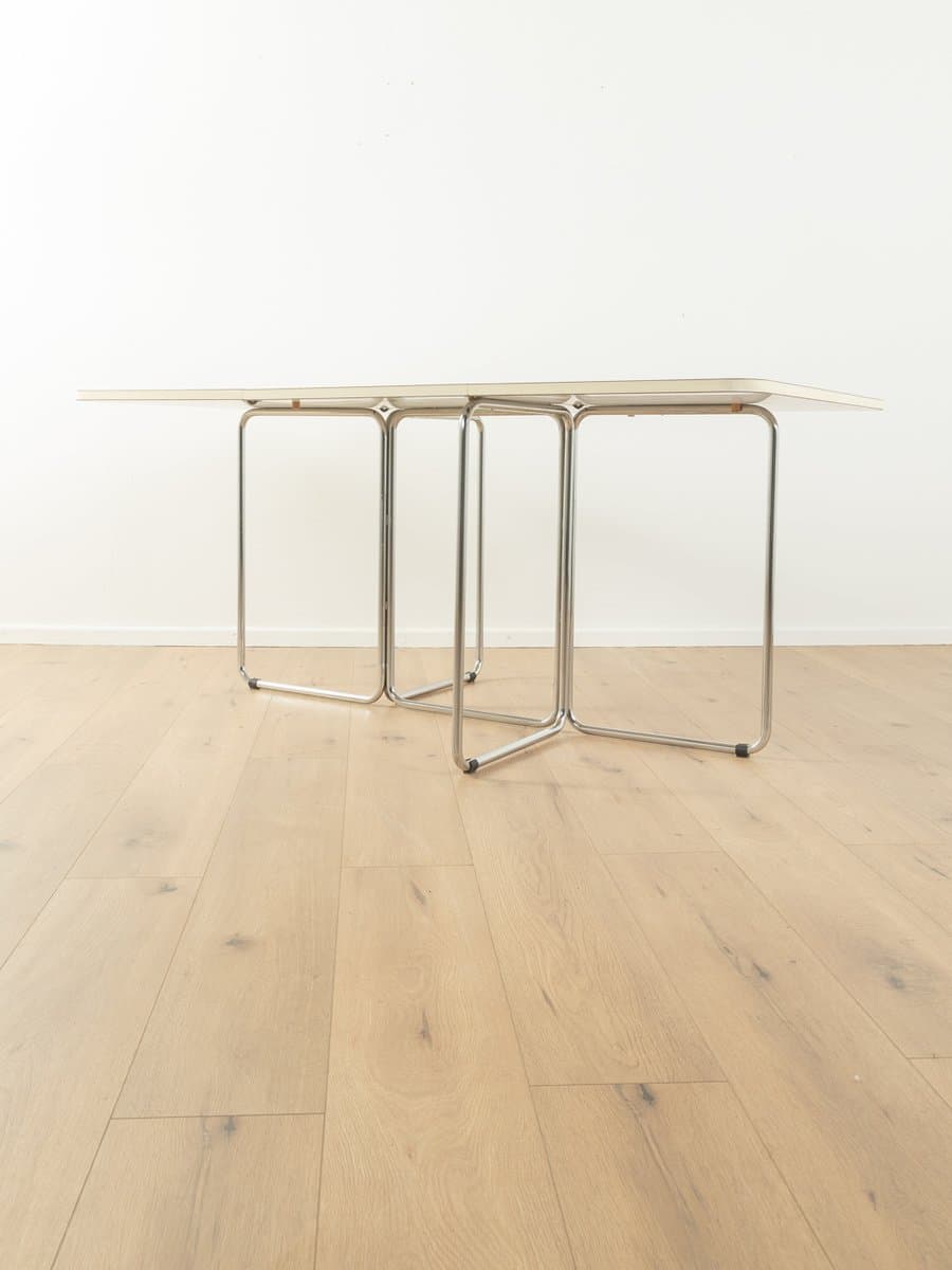 Folding table, white laminate, chromed steel, by C. Taube, Germany, 1970s. - 283173