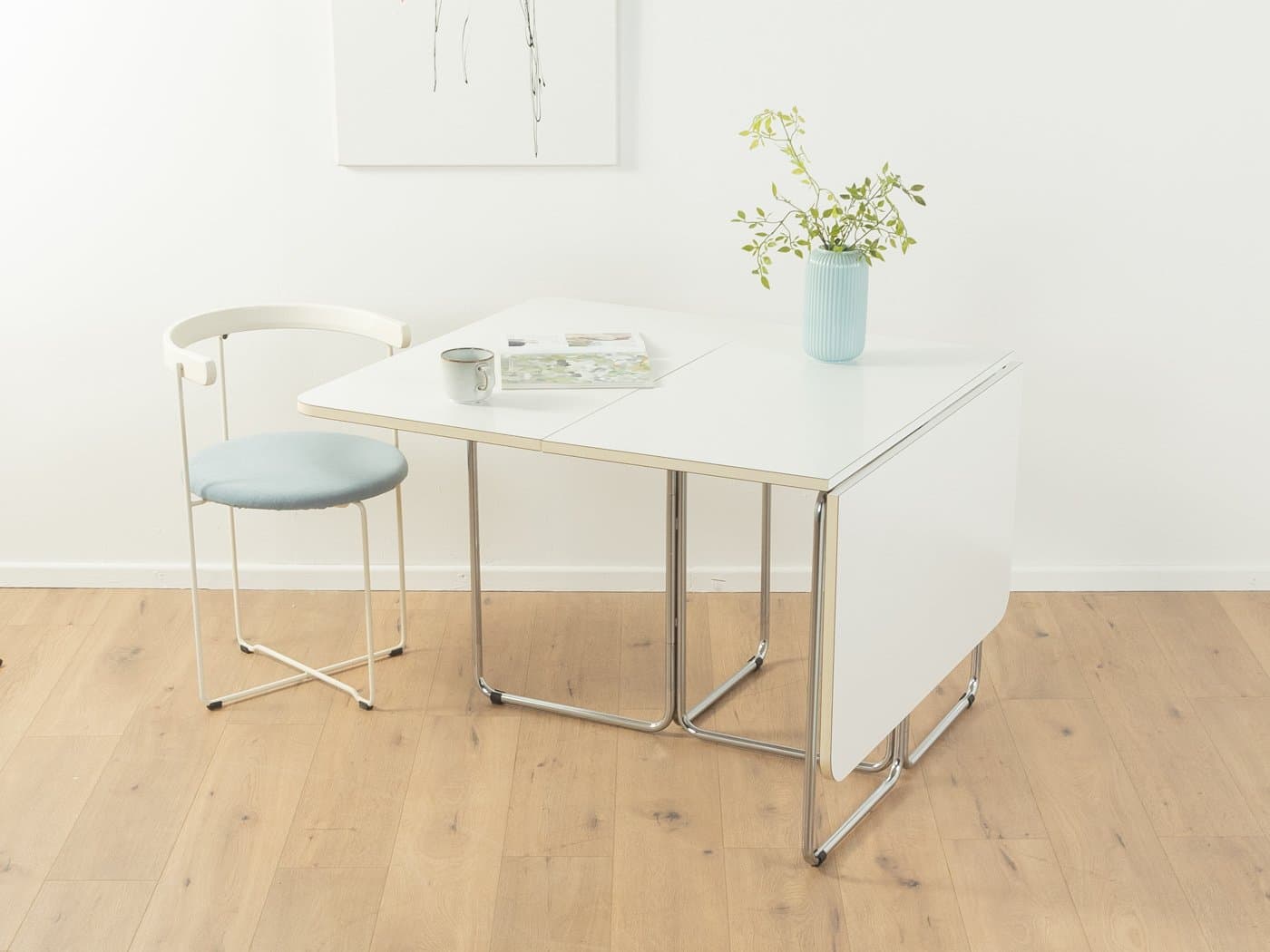 Folding table, white laminate, chromed steel, by C. Taube, Germany, 1970s. - 283170
