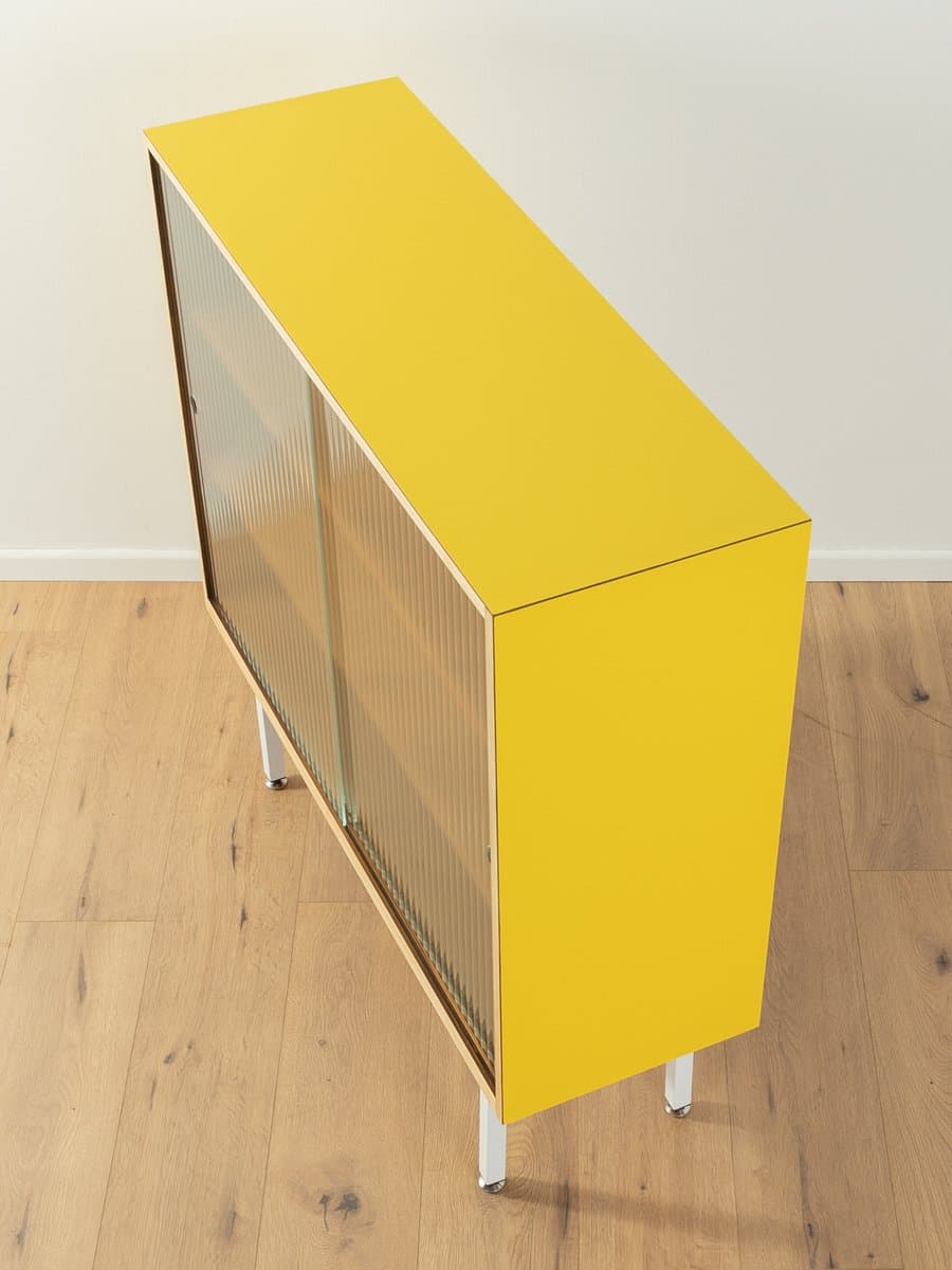 Witryna, brązowy żółty biały, orzech szkło stal, Niemcy, lata 50. - 283155