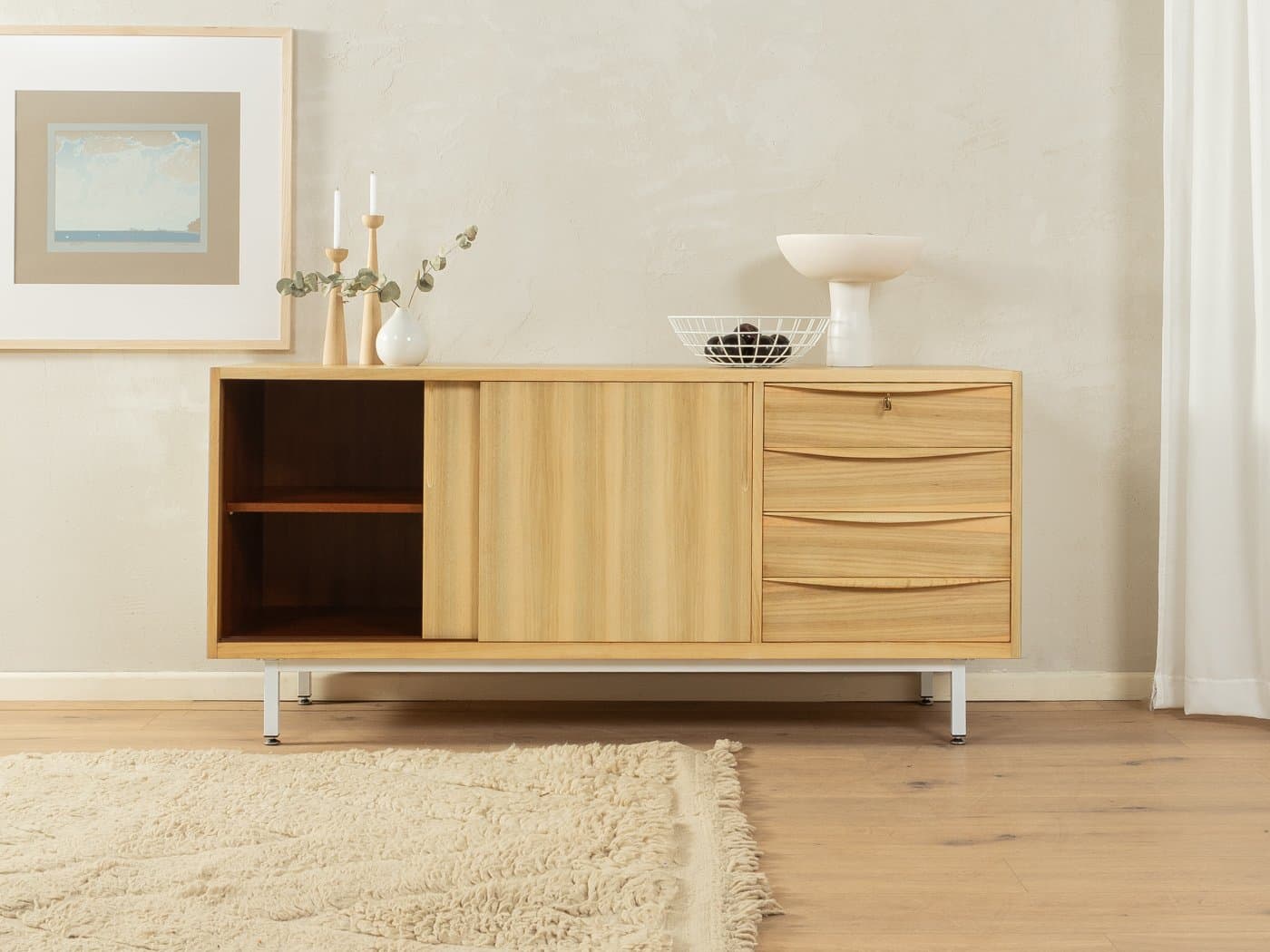 Sideboard skandynawski, orzech, stal biała, Niemcy, lata 50. - 283142