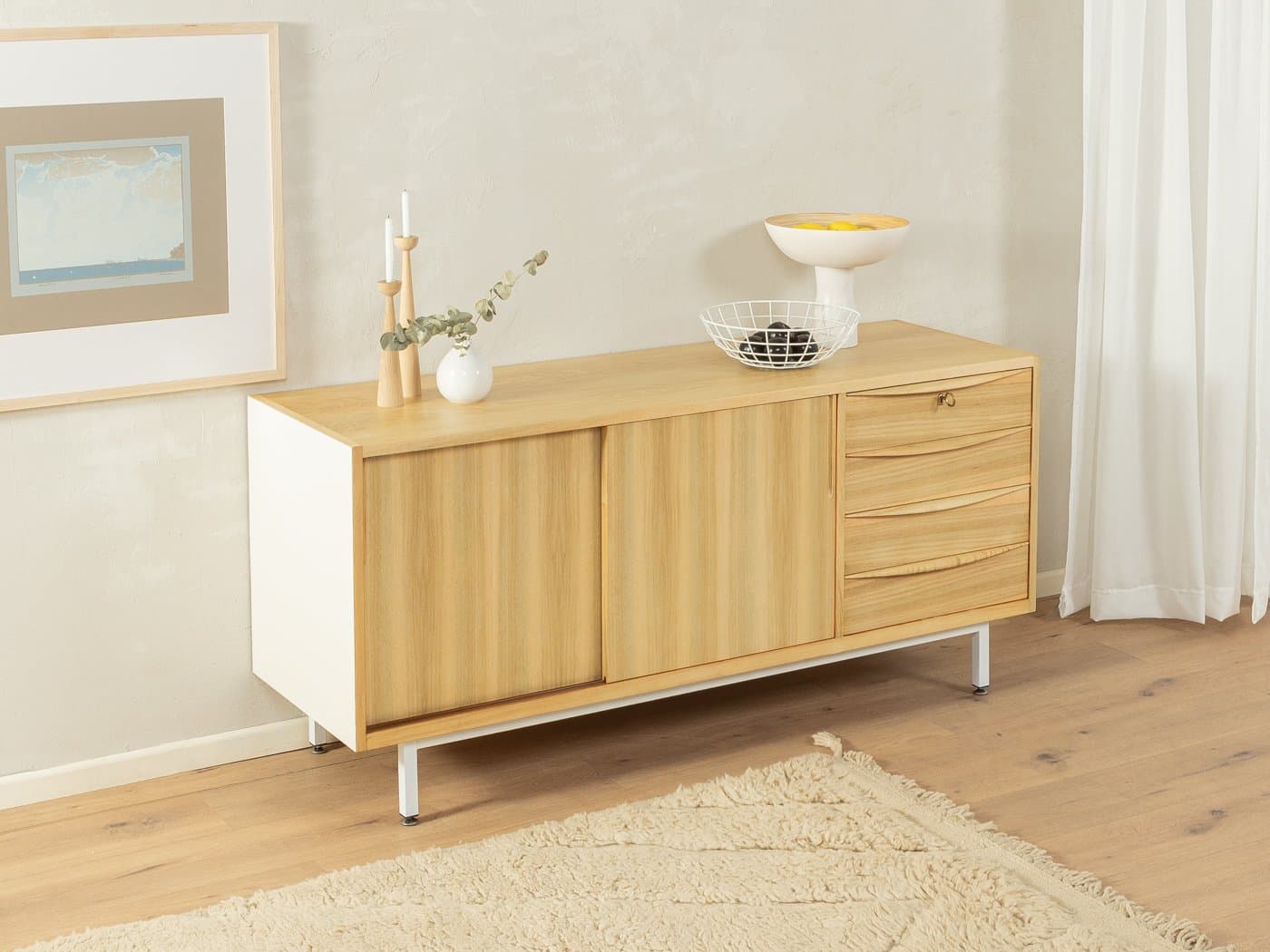 Sideboard skandynawski, orzech, stal biała, Niemcy, lata 50. - 283144