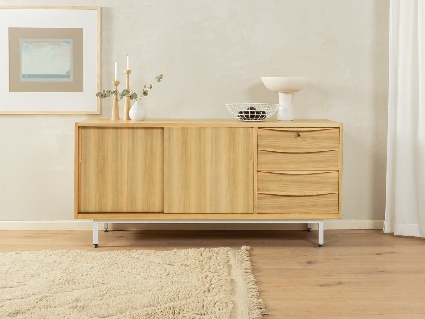 Sideboard skandynawski, orzech, stal biała, Niemcy, lata 50. - 283143