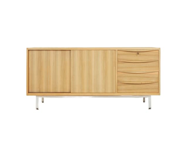 Sideboard skandynawski, orzech, stal biała, Niemcy, lata 50. - WYMIARY