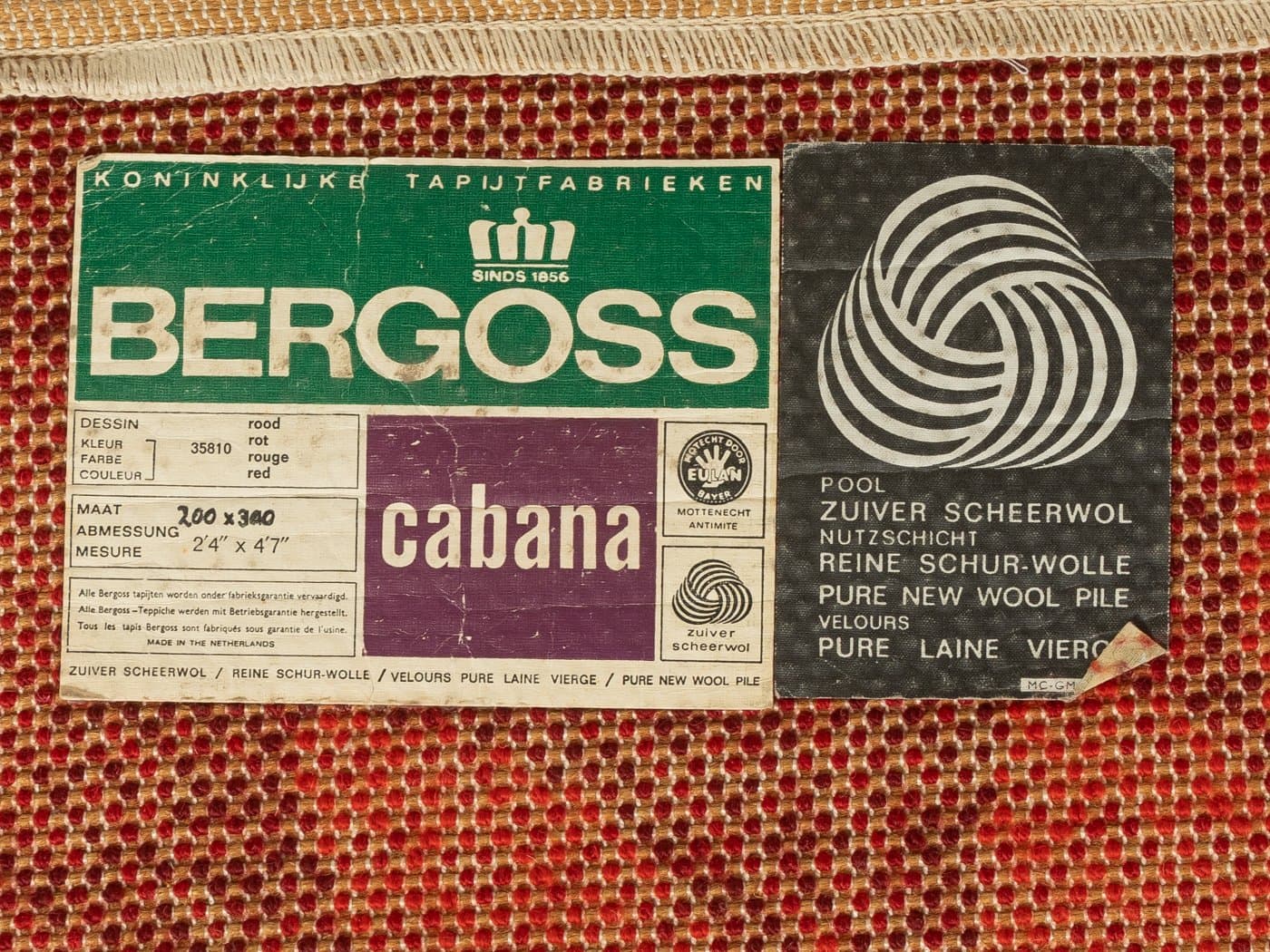 Rug Space Age 300x200 cm, red wool, Bergoss, Netherlands, 1970s. - 283073