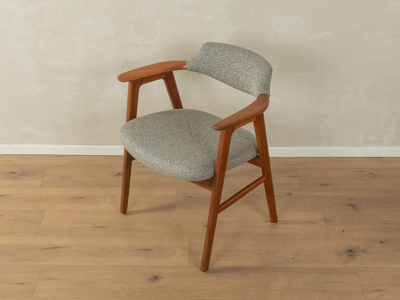 Fotel Model 42, teak brązowy, tkanina szara, proj. E. Kirkegaard, Dania, lata 50. - 283067