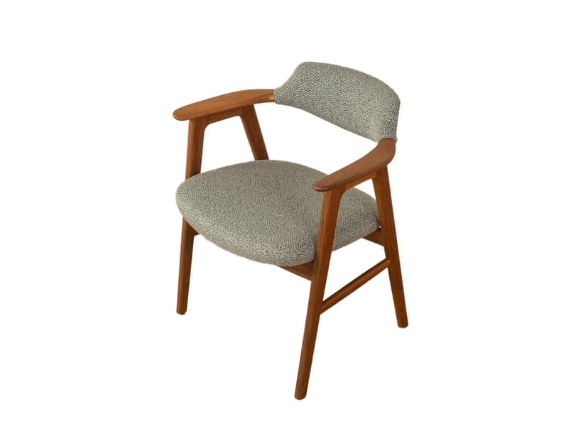 Fotel Model 42, teak brązowy, tkanina szara, proj. E. Kirkegaard, Dania, lata 50.