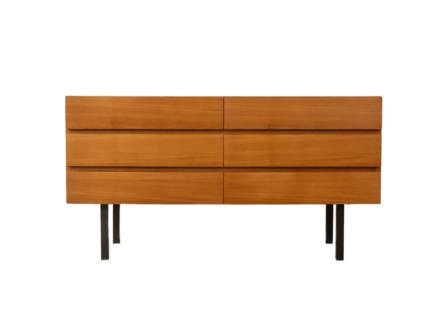 Komoda, jesion brązowy, stal czarna, Musterring, Niemcy, lata 60.