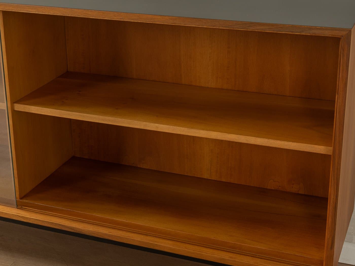 Sideboard, orzech brązowy, stal czarna, szkło, proj. L. Wegner, Niemcy, lata 60. - 283049