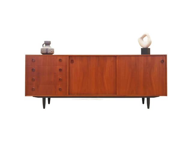 Sideboard, teak pomarańczowy, Dania, lata 70. - WYMIARY