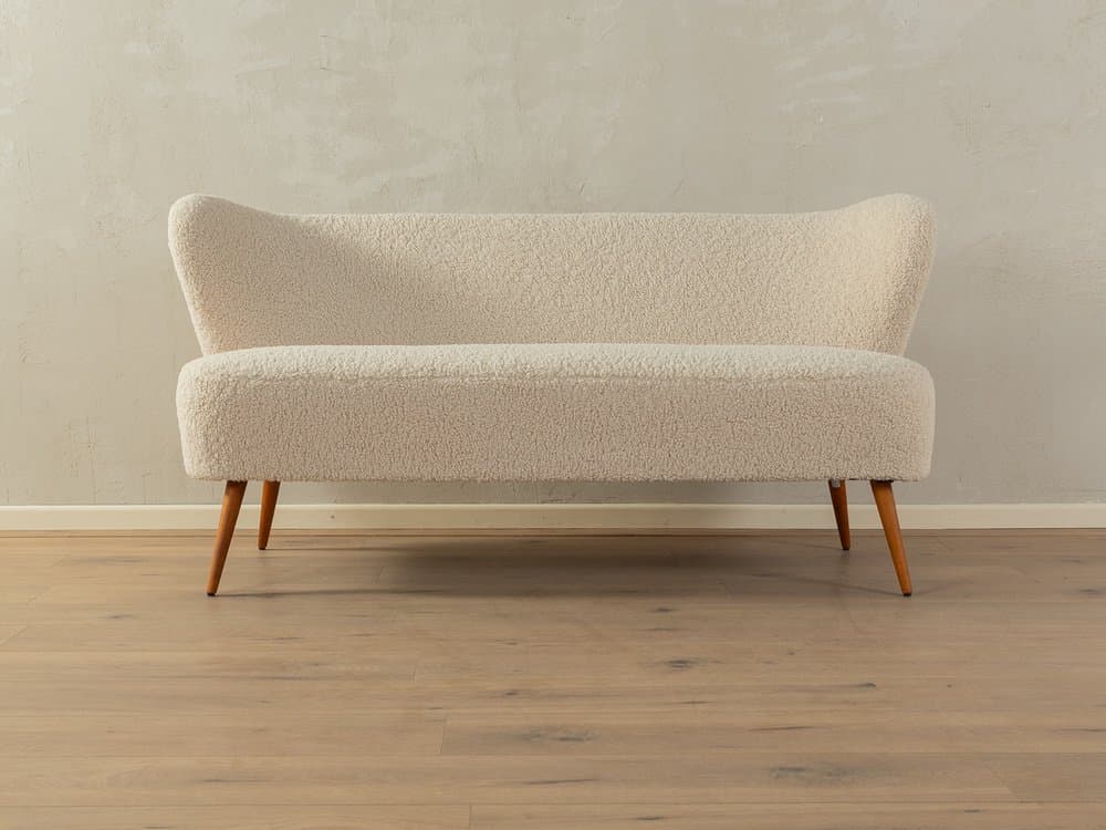 Sofa koktajlowa, beżowa, bawełna bouclé, Niemcy, lata 50. - 283779