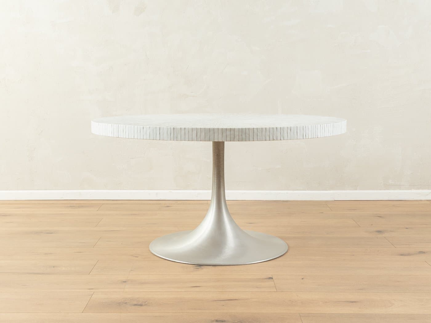 Stół mozaikowy, biały, ceramika, stal nierdzewna srebrna, Niemcy, lata 70. - 283748