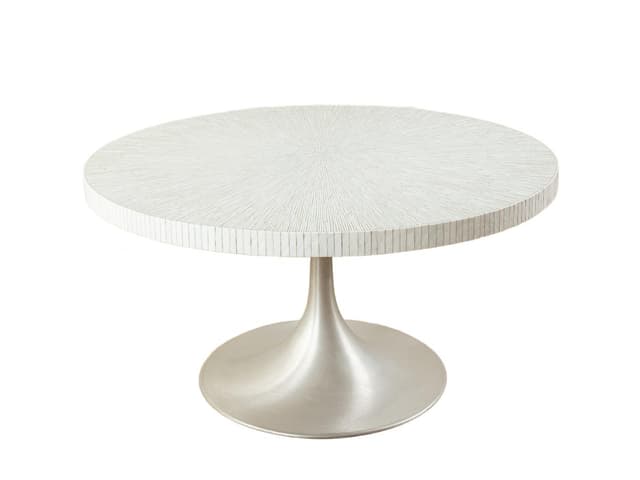 Stół mozaikowy, biały, ceramika, stal nierdzewna srebrna, Niemcy, lata 70. - WYMIARY