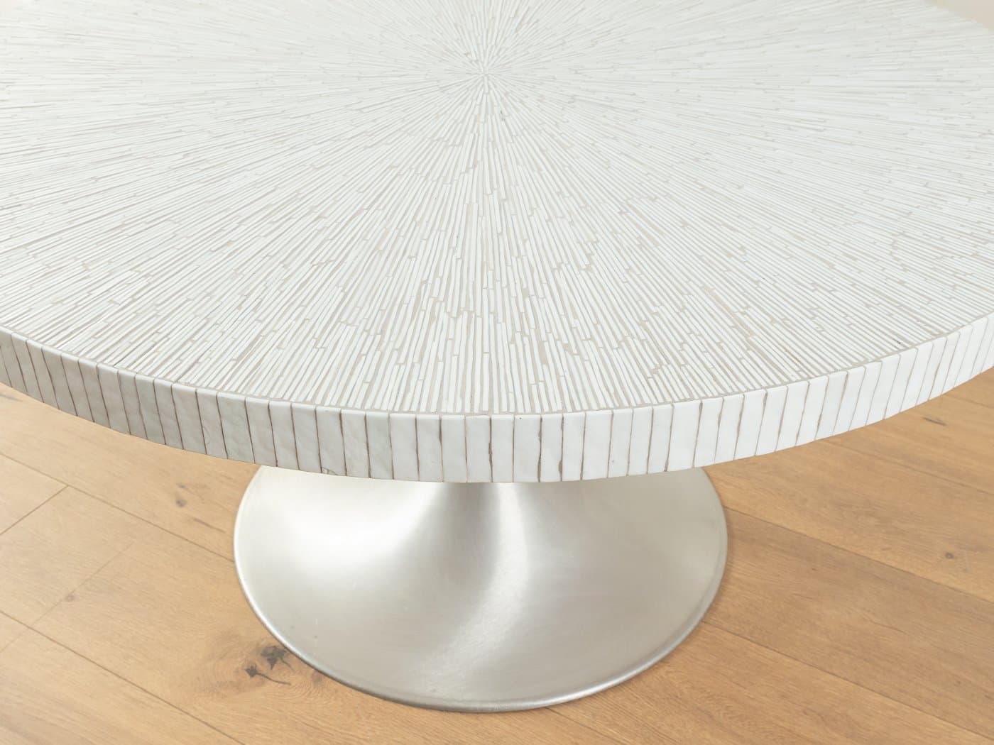 Stół mozaikowy, biały, ceramika, stal nierdzewna srebrna, Niemcy, lata 70. - 283750