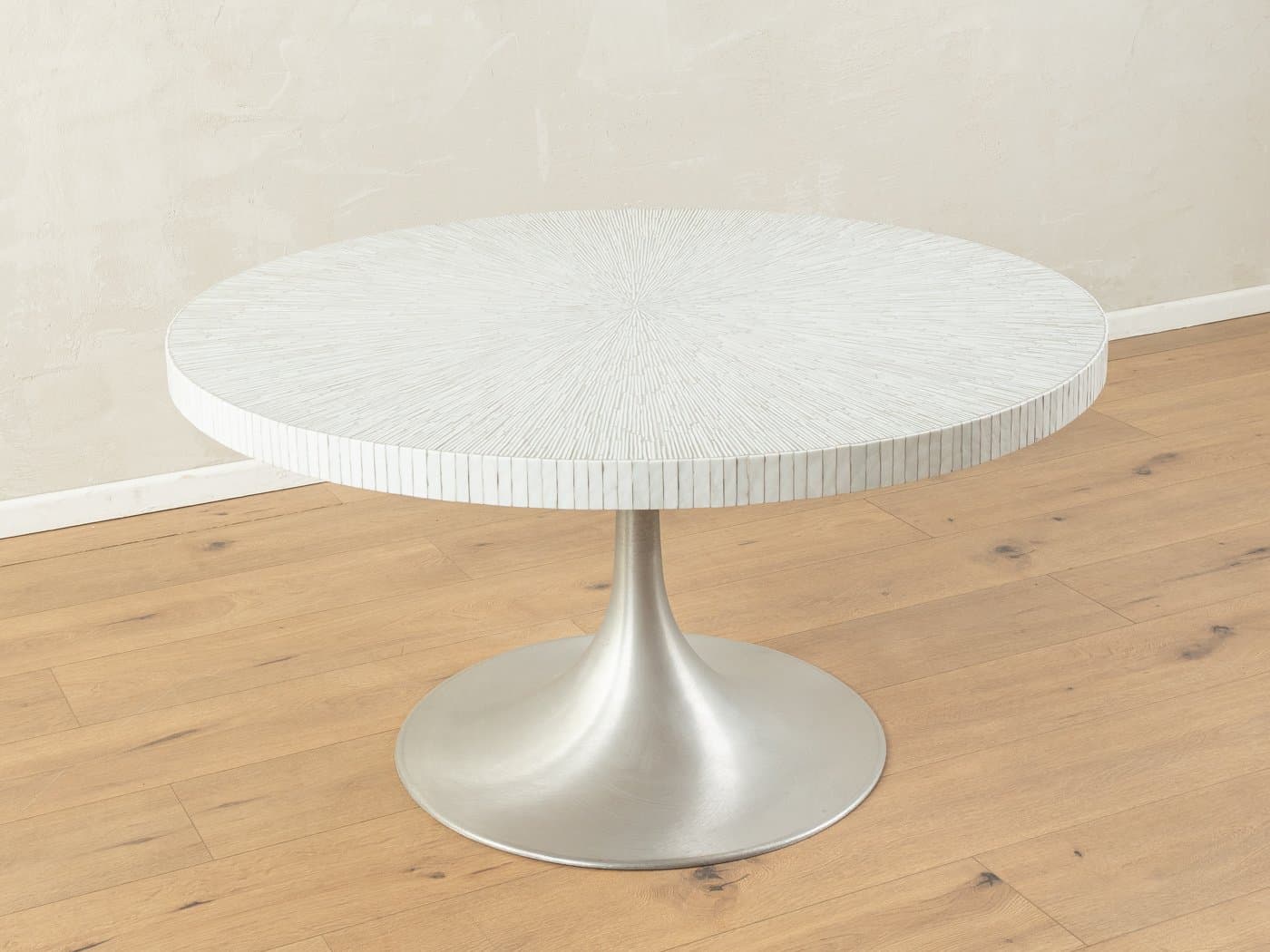 Stół mozaikowy, biały, ceramika, stal nierdzewna srebrna, Niemcy, lata 70. - 283753