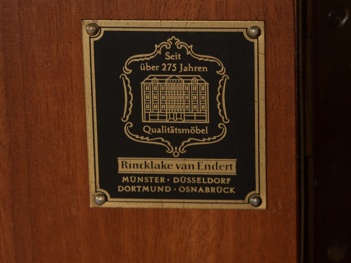 Kredens, orzech brązowy, szkło, stal czarna, Niemcy, lata 60. - 283728