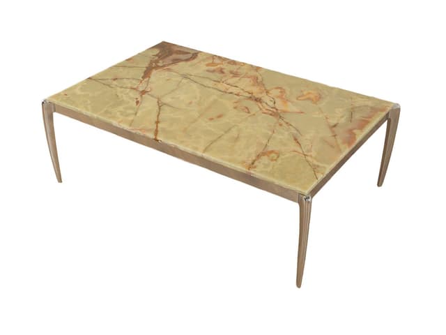 Stolik kawowy Onyx, onyks brązowy kremowy, stal nierdzewna chromowana srebrna, Niemcy, lata 60. - WYMIARY