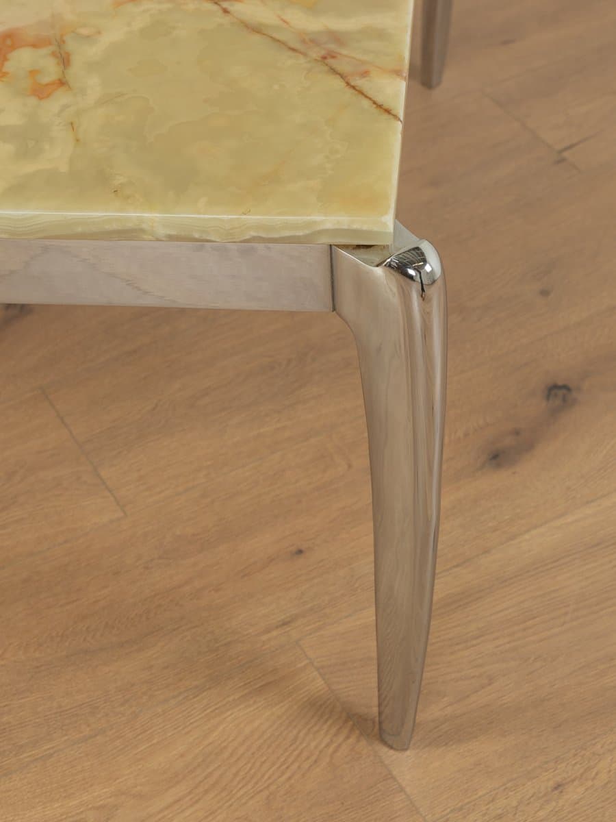 Stolik kawowy Onyx, onyks brązowy kremowy, stal nierdzewna chromowana srebrna, Niemcy, lata 60. - 283719