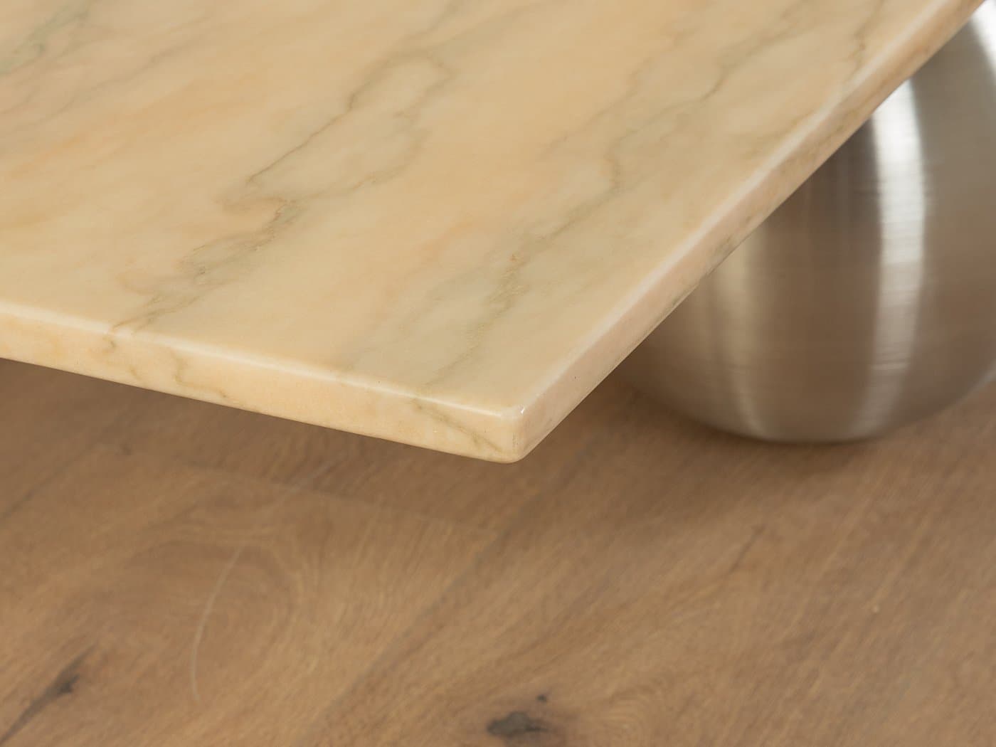 Stolik kawowy, marmur beżowy, stal nierdzewna srebrna, Niemcy, lata 60. - 283709