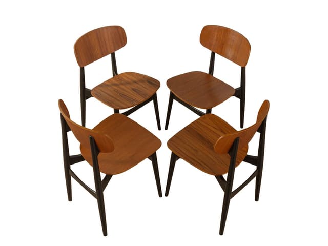 Zestaw czterech krzeseł jadalnianych, buk czarny, teak brązowy, Niemcy, lata 60. - WYMIARY