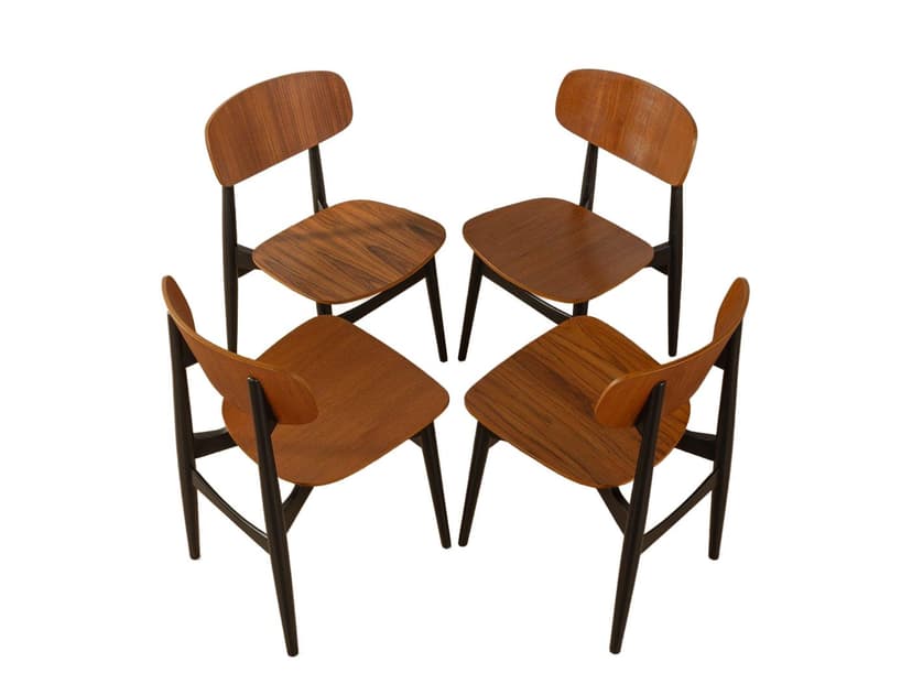 Zestaw czterech krzeseł jadalnianych, buk czarny, teak brązowy, Niemcy, lata 60.