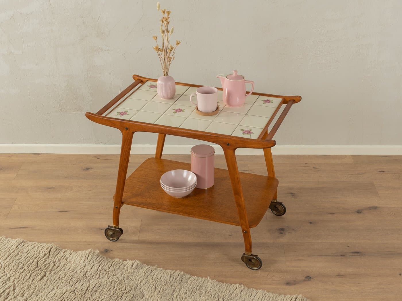 Barek na kółkach brązowy, buk, teak, Niemcy, lata 50. - 283687