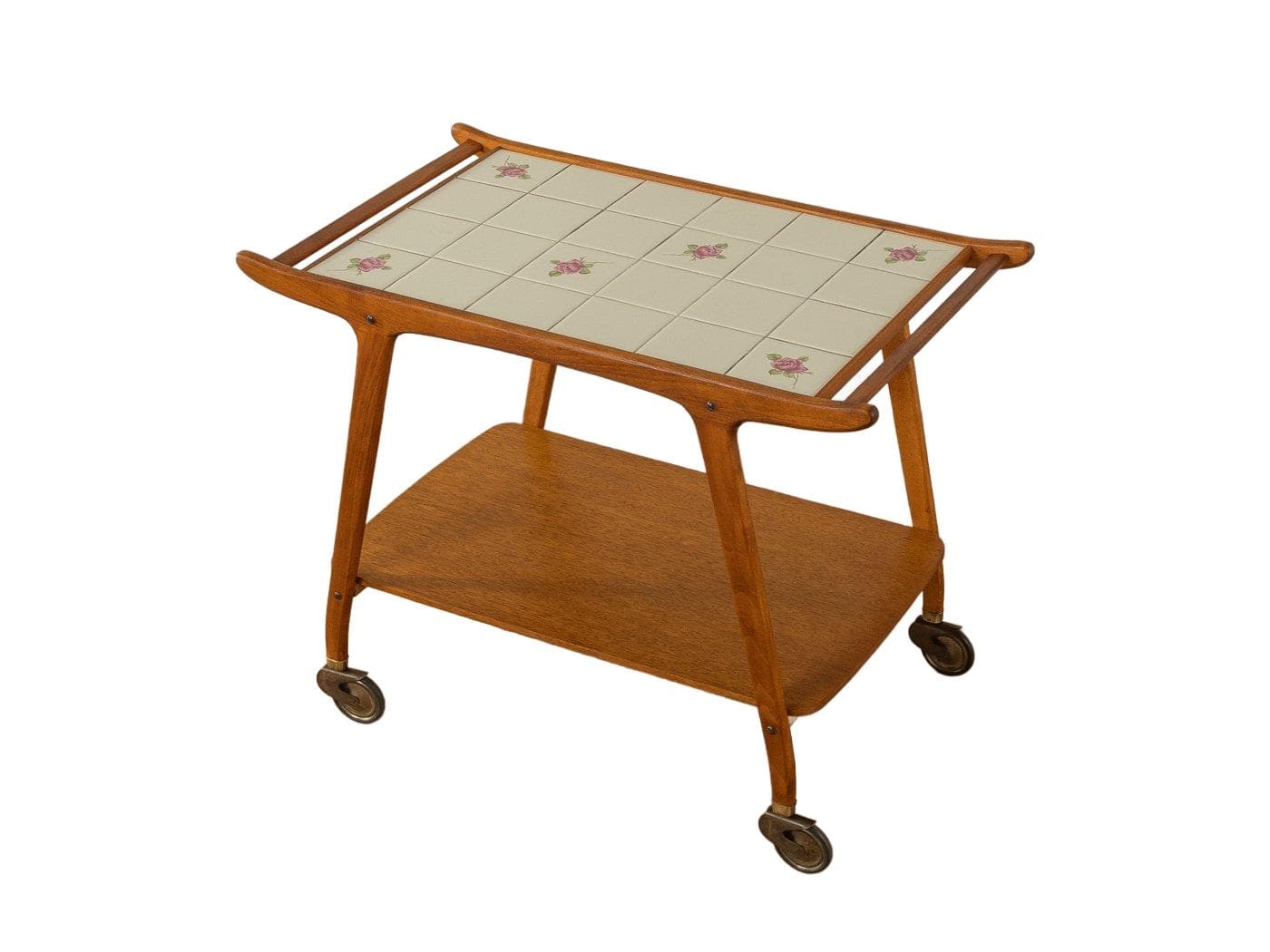 Barek na kółkach brązowy, buk, teak, Niemcy, lata 50.