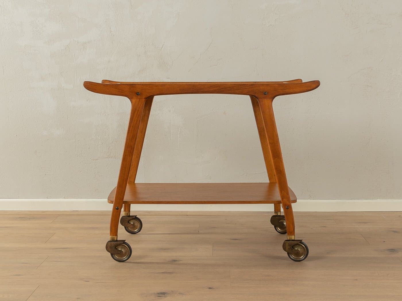 Barek na kółkach brązowy, buk, teak, Niemcy, lata 50. - 283689