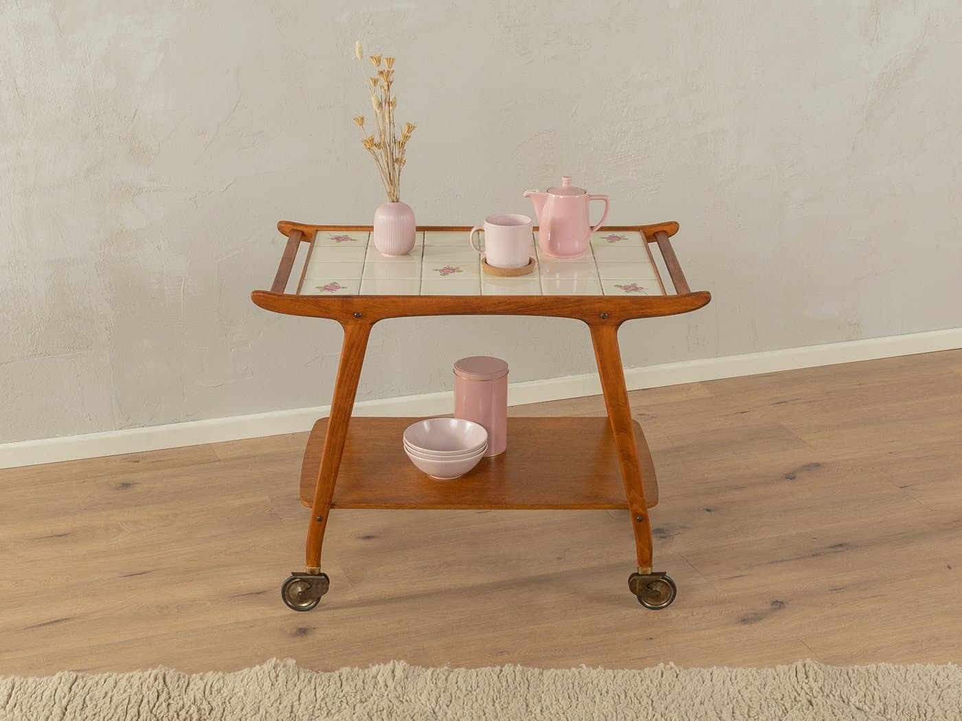 Barek na kółkach brązowy, buk, teak, Niemcy, lata 50. - 283688