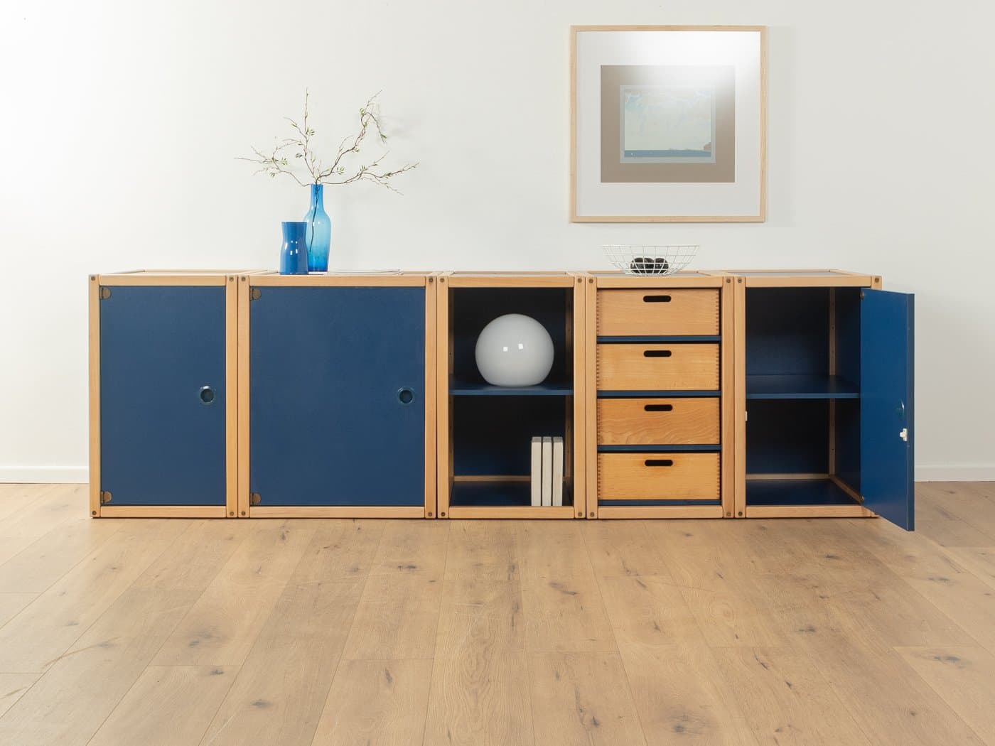 Zestaw czterech modułów Flötotto, niebieski, buk, Niemcy, lata 70. - 283678