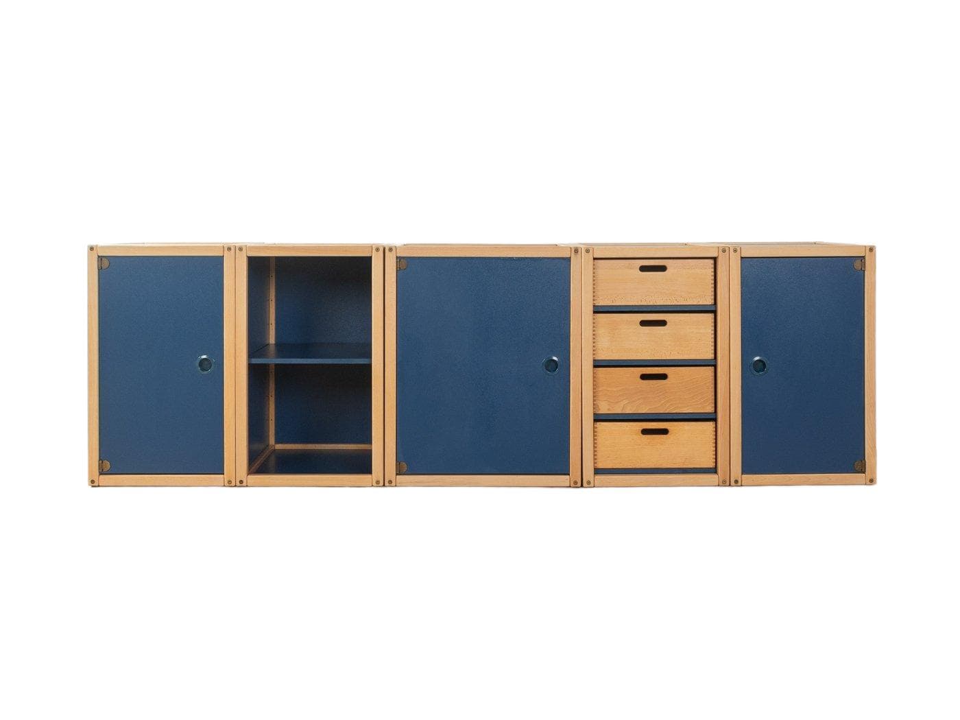 Zestaw czterech modułów Flötotto, niebieski, buk, Niemcy, lata 70.