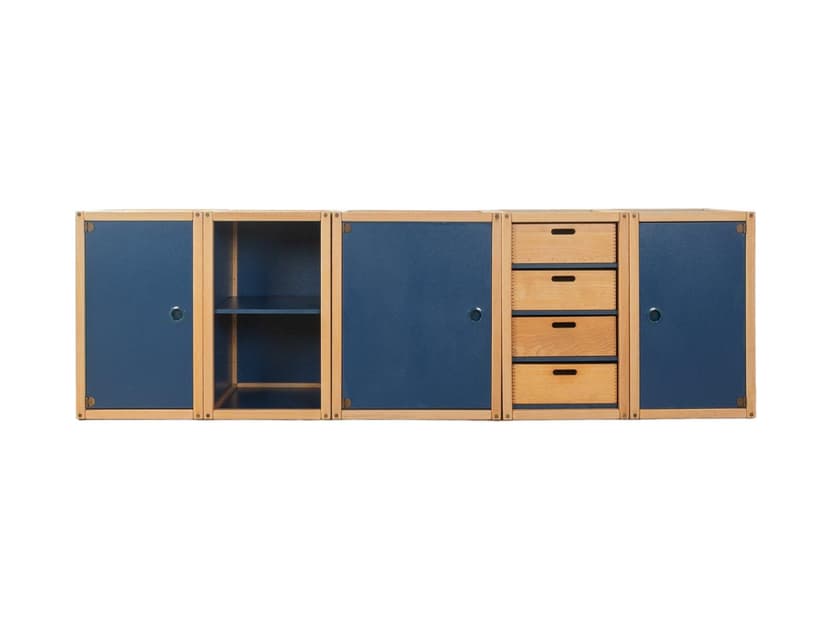 Zestaw czterech modułów Flötotto, niebieski, buk, Niemcy, lata 70.