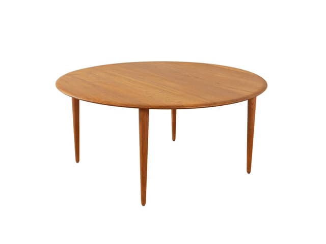 Round coffee table, brown teak, by P. Hvidt & O. Mølgaard-Nielsen, France & Søn, Denmark, 1960s. - DIMENSION