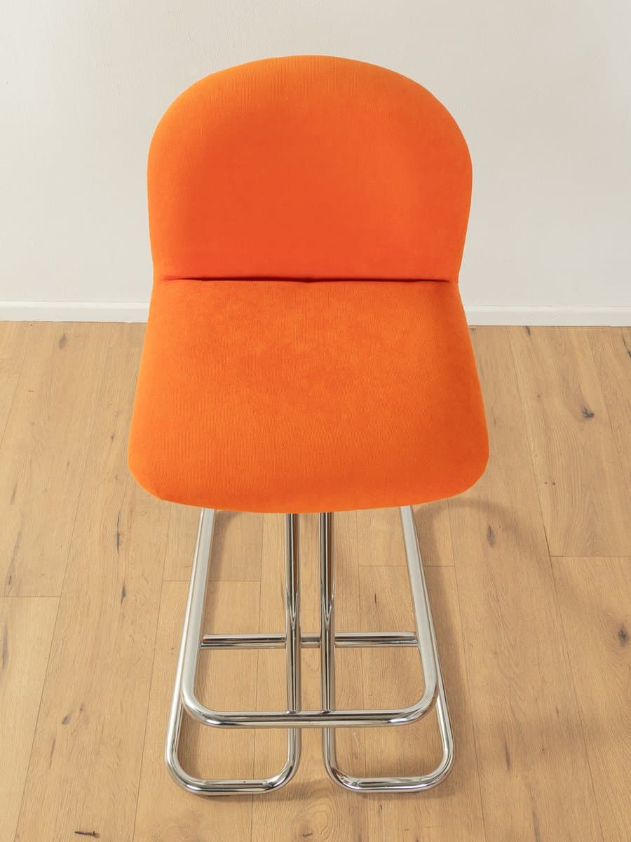 Zestaw trzech hokerów barowych Space Age, velvet pomarańczowy, stal nierdzewna chromowana, Niemcy, lata 70. - 283641