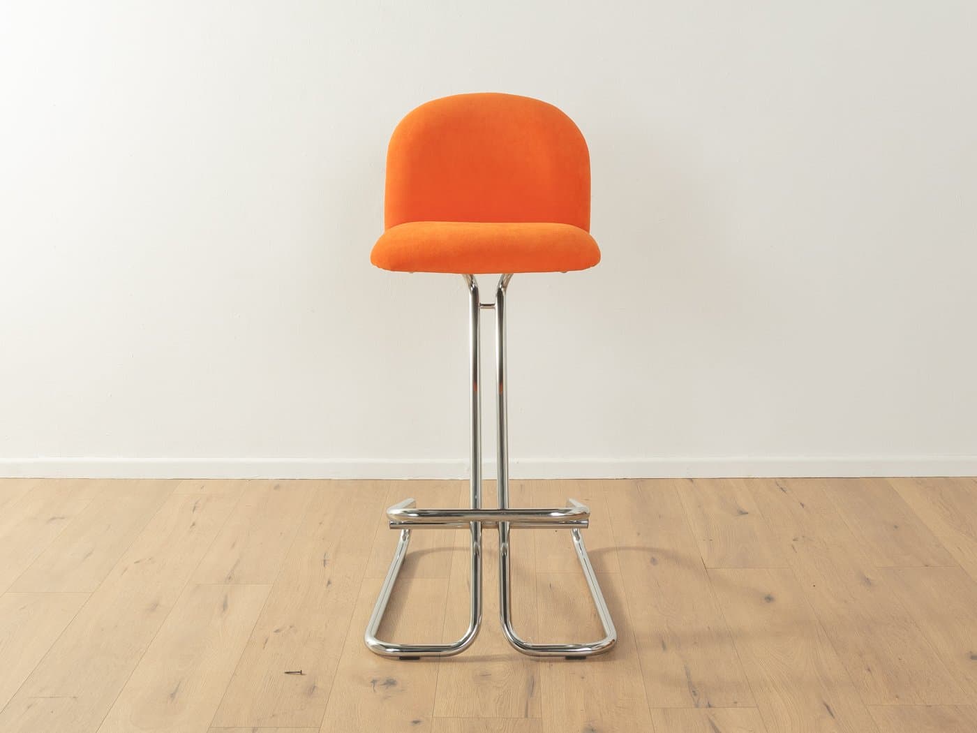 Zestaw trzech hokerów barowych Space Age, velvet pomarańczowy, stal nierdzewna chromowana, Niemcy, lata 70. - 283639