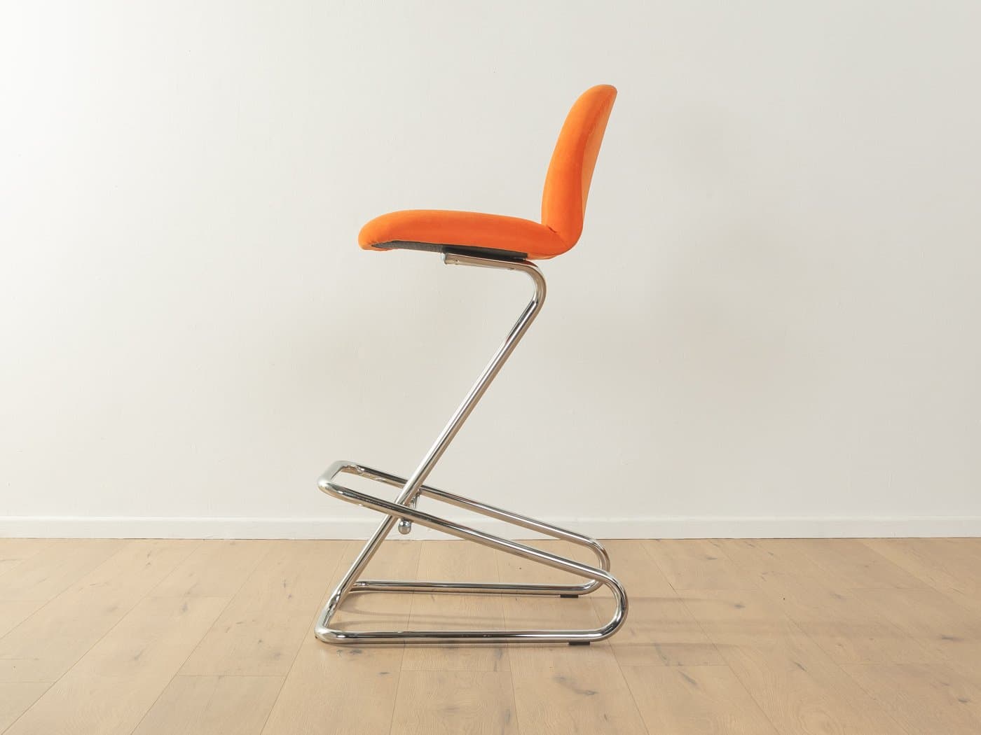 Zestaw trzech hokerów barowych Space Age, velvet pomarańczowy, stal nierdzewna chromowana, Niemcy, lata 70. - 283638