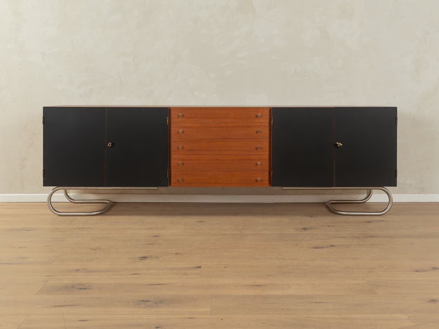 Kredens, teak brązowy, Formica czarna, Niemcy, lata 60. - 283635