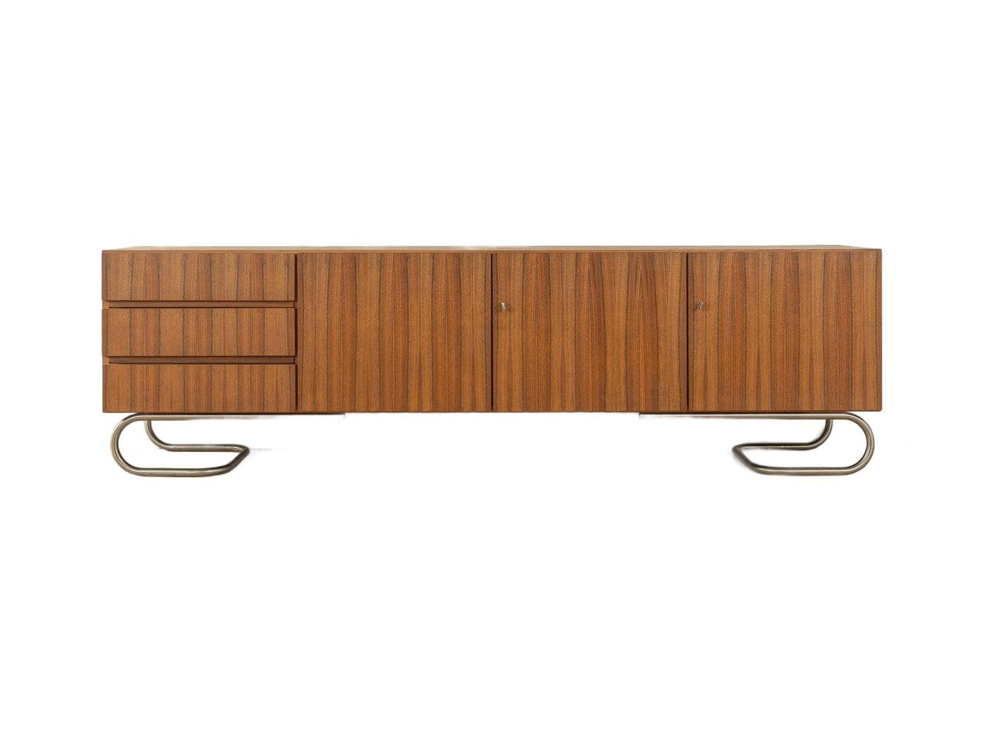 Sideboard Bauhaus, orzech brązowy, stal nierdzewna, Niemcy, lata 60.