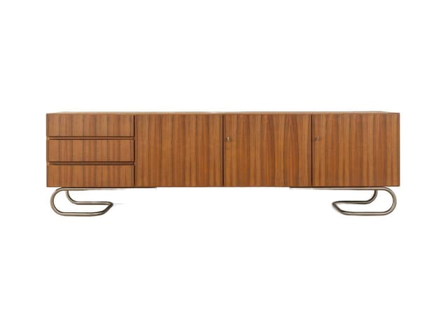 Sideboard Bauhaus, orzech brązowy, stal nierdzewna, Niemcy, lata 60. - WYMIARY