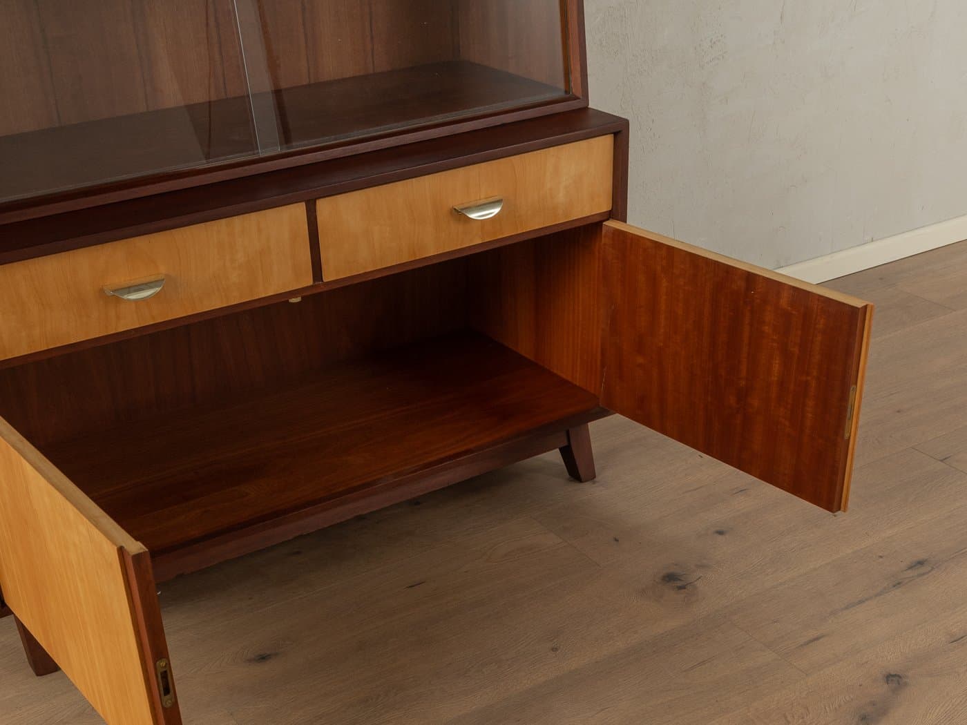 Witryna, czereśnia brązowa, szkło, Niemcy, lata 50. - 283600