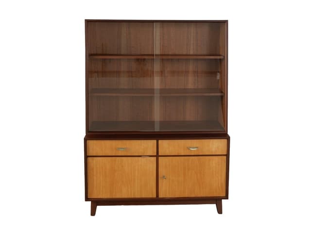 Witryna, czereśnia brązowa, szkło, Niemcy, lata 50. - WYMIARY