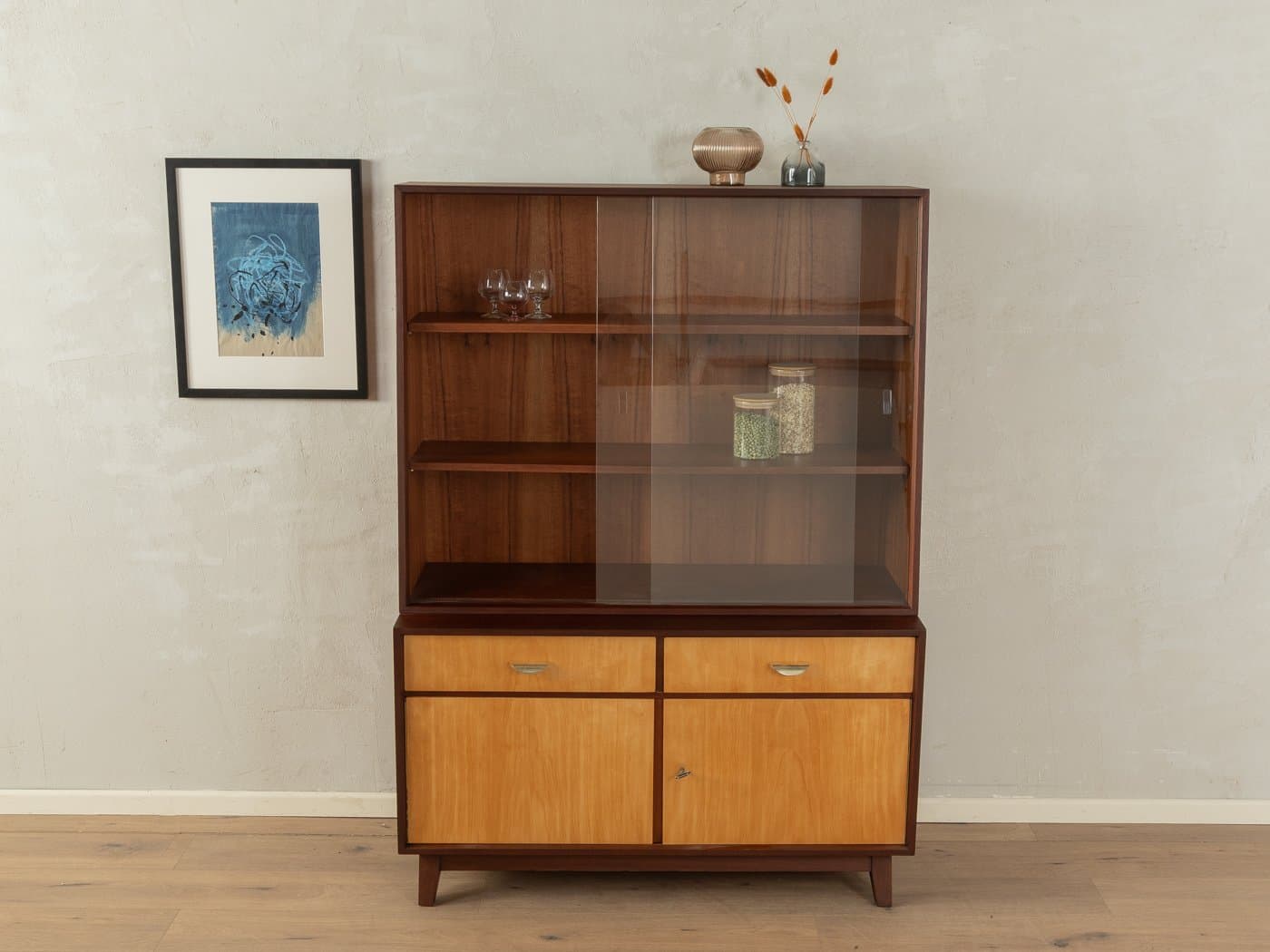 Witryna, czereśnia brązowa, szkło, Niemcy, lata 50. - 283596